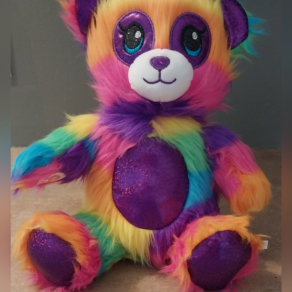 Build A Bear shaggy Rainbow Bear Plush stuffed tie die Easter color